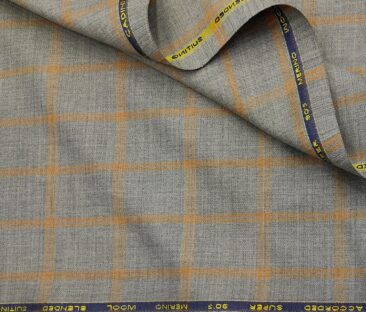 Cadini Men's Wool Checks Super 90's Unstitched Suiting Fabric (Light Grey)