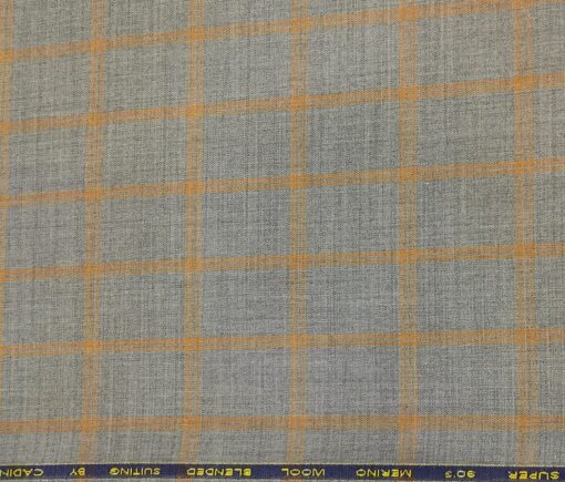 Cadini Men's Wool Checks Super 90's Unstitched Suiting Fabric (Light Grey)