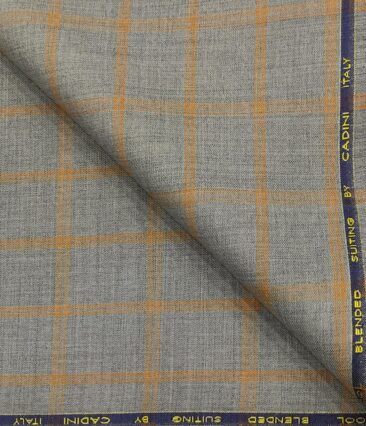 Cadini Men's Wool Checks Super 90's Unstitched Suiting Fabric (Light Grey)