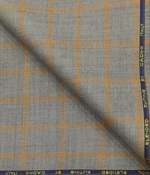 Cadini Men's Wool Checks Super 90's Unstitched Suiting Fabric (Light Grey)