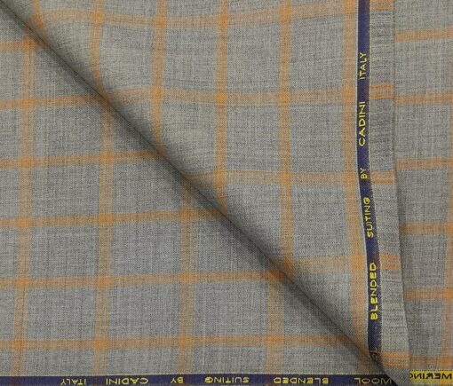 Cadini Men's Wool Checks Super 90's Unstitched Suiting Fabric (Light Grey)