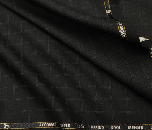 Cadini Men's Wool Checks Super 100's Unstitched Suiting Fabric (Black)