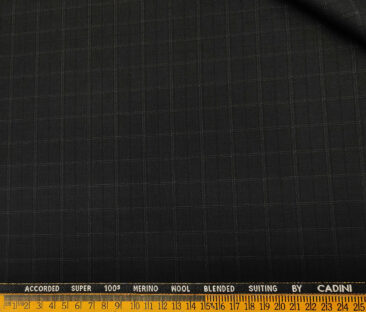 Cadini Men's Wool Checks Super 100's Unstitched Suiting Fabric (Black)