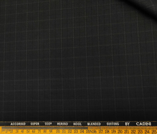 Cadini Men's Wool Checks Super 100's Unstitched Suiting Fabric (Black)