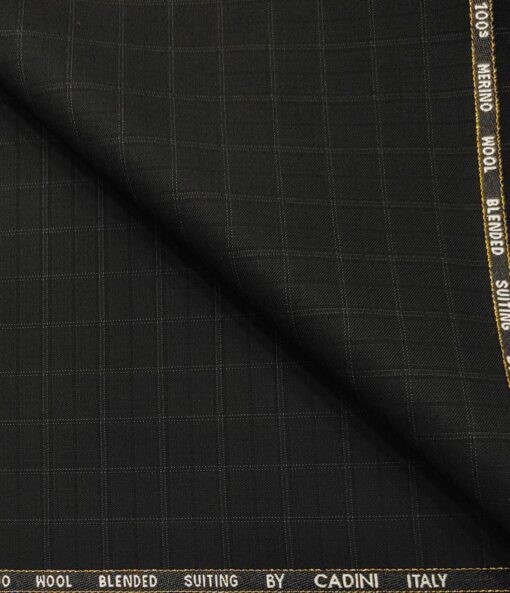 Cadini Men's Wool Checks Super 100's Unstitched Suiting Fabric (Black)