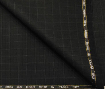 Cadini Men's Wool Checks Super 100's Unstitched Suiting Fabric (Black)