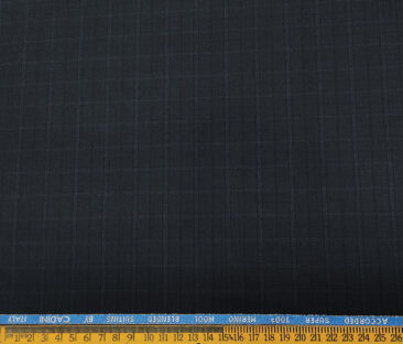 Cadini Men's Wool Checks Super 100's Unstitched Suiting Fabric (Dark Blue)