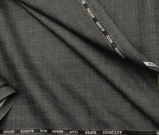 Cadini Men's Wool Checks Super 100's Unstitched Suiting Fabric (Worsted Grey)