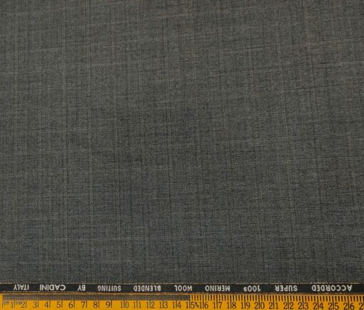 Cadini Men's Wool Checks Super 100's Unstitched Suiting Fabric (Worsted Grey)