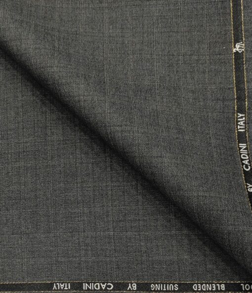 Cadini Men's Wool Checks Super 100's Unstitched Suiting Fabric (Worsted Grey)