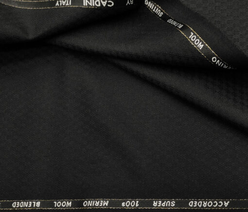Cadini Men's Wool Jacquard Super 100's Unstitched Suiting Fabric (Black)