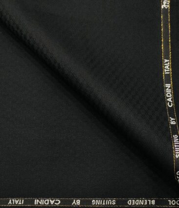 Cadini Men's Wool Jacquard Super 100's Unstitched Suiting Fabric (Black)
