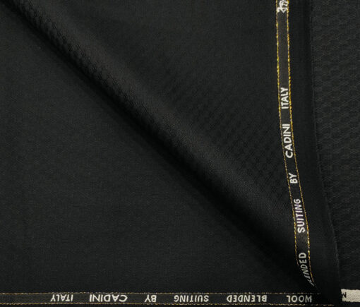 Cadini Men's Wool Jacquard Super 100's Unstitched Suiting Fabric (Black)