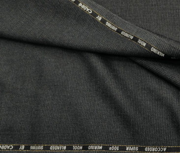 Cadini Men's Wool Checks Super 100's Unstitched Suiting Fabric (Dark Grey)