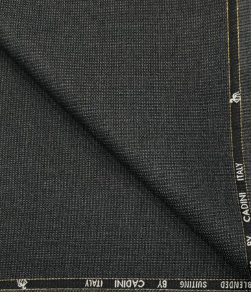 Cadini Men's Wool Checks Super 100's Unstitched Suiting Fabric (Dark Grey)