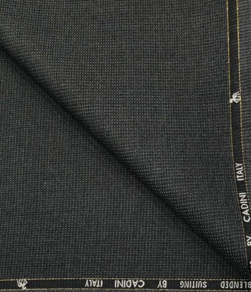 Cadini Men's Wool Checks Super 100's Unstitched Suiting Fabric (Dark Grey)