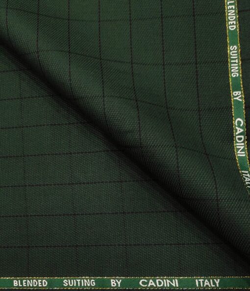 Cadini Men's Wool Checks Super 100's Unstitched Suiting Fabric (Dark Pine Green)