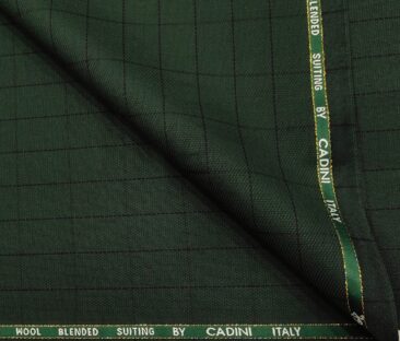 Cadini Men's Wool Checks Super 100's Unstitched Suiting Fabric (Dark Pine Green)