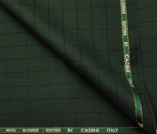 Cadini Men's Wool Checks Super 100's Unstitched Suiting Fabric (Dark Pine Green)