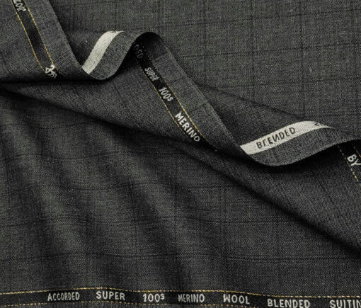 Cadini Men's Wool Checks Super 100's Unstitched Suiting Fabric (Dark Worsted Grey)