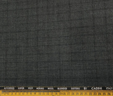 Cadini Men's Wool Checks Super 100's Unstitched Suiting Fabric (Dark Worsted Grey)