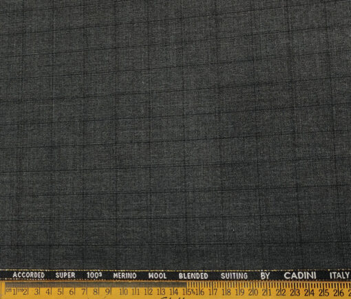 Cadini Men's Wool Checks Super 100's Unstitched Suiting Fabric (Dark Worsted Grey)