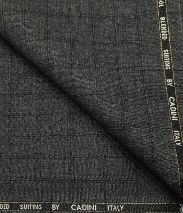 Cadini Men's Wool Checks Super 100's Unstitched Suiting Fabric (Dark Worsted Grey)