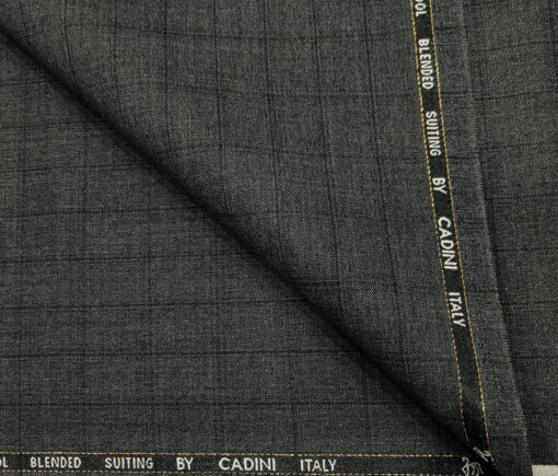Cadini Men's Wool Checks Super 100's Unstitched Suiting Fabric (Dark Worsted Grey)