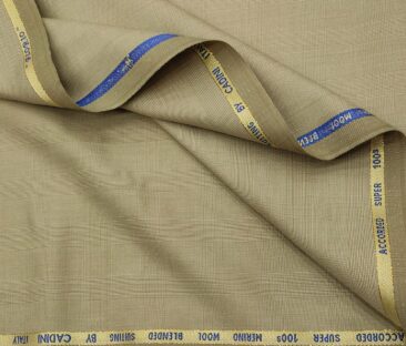 Cadini Men's Wool Checks Super 100's Unstitched Suiting Fabric (Oat Beige)