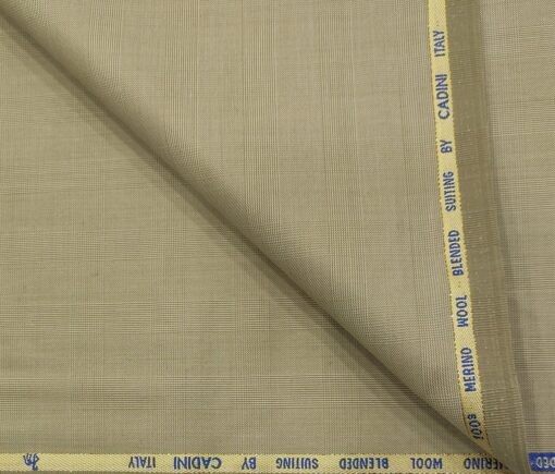 Cadini Men's Wool Checks Super 100's Unstitched Suiting Fabric (Oat Beige)
