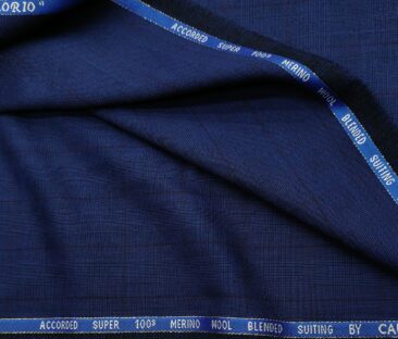 Cadini Men's Wool Checks Super 100's Unstitched Suiting Fabric (Royal Blue)