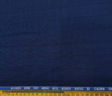 Cadini Men's Wool Checks Super 100's Unstitched Suiting Fabric (Royal Blue)