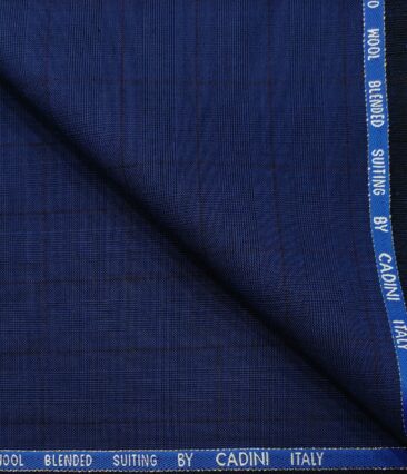 Cadini Men's Wool Checks Super 100's Unstitched Suiting Fabric (Royal Blue)