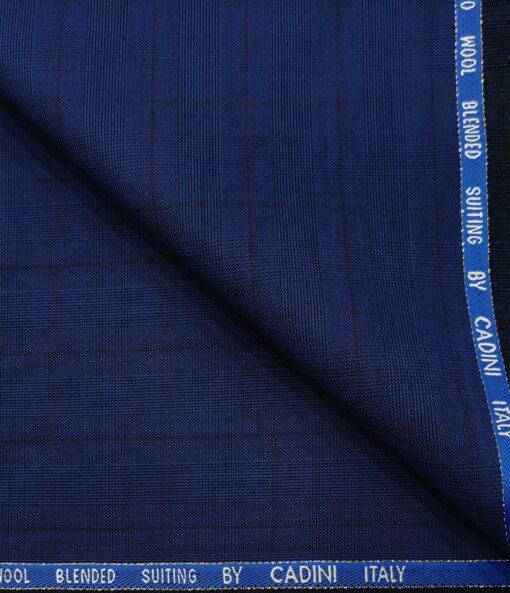 Cadini Men's Wool Checks Super 100's Unstitched Suiting Fabric (Royal Blue)