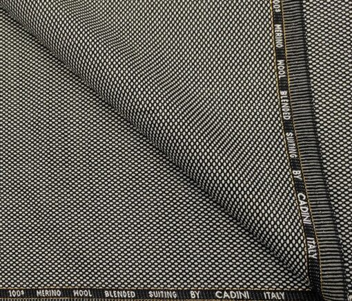 Cadini Men's Wool Structured Super 100's Unstitched Suiting Fabric (White & Black)