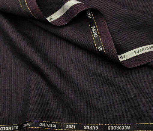 Cadini Men's Wool Structured Super 120's Unstitched Suiting Fabric (Dark Wine)