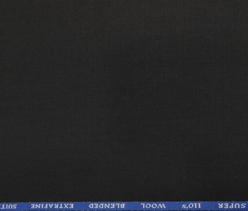 Cadini Men's Wool Solids Super 110's Unstitched Suiting Fabric (Black)