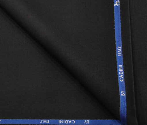 Cadini Men's Wool Solids Super 110's Unstitched Suiting Fabric (Black)