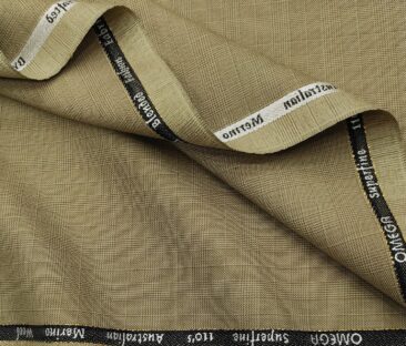 Cadini Men's Wool Checks Super 110's Unstitched Suiting Fabric (Beige)