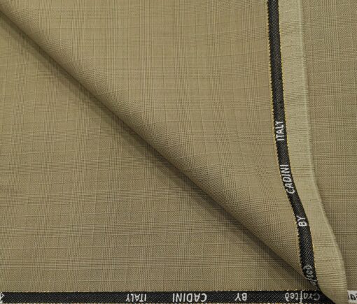 Cadini Men's Wool Checks Super 110's Unstitched Suiting Fabric (Beige)