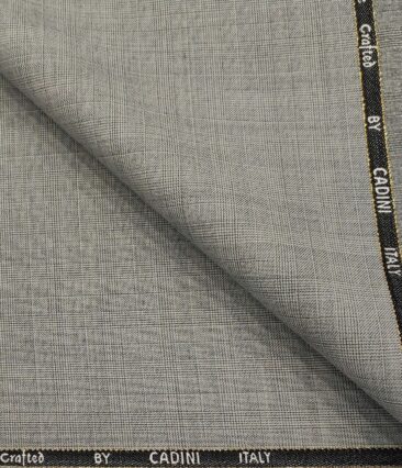 Cadini Men's Wool Checks Super 110's Unstitched Suiting Fabric (Light Grey)