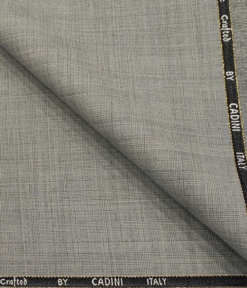 Cadini Men's Wool Checks Super 110's Unstitched Suiting Fabric (Light Grey)