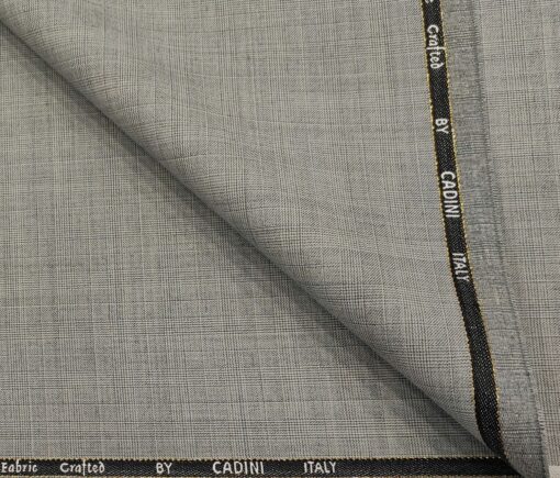 Cadini Men's Wool Checks Super 110's Unstitched Suiting Fabric (Light Grey)