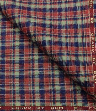 OCM Men's Wool Checks   Unstitched Shirting Fabric (Multi)