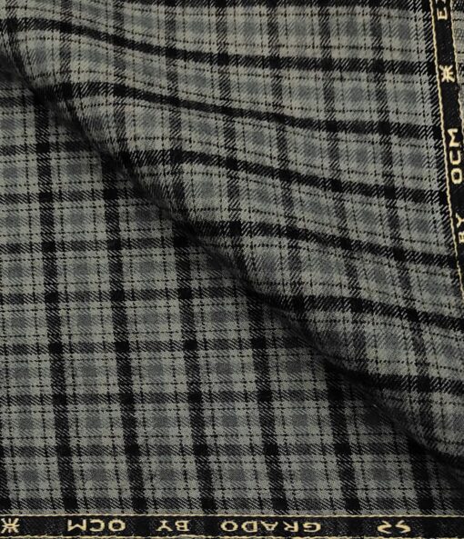 OCM Men's Wool Checks   Unstitched Shirting Fabric (Grey)