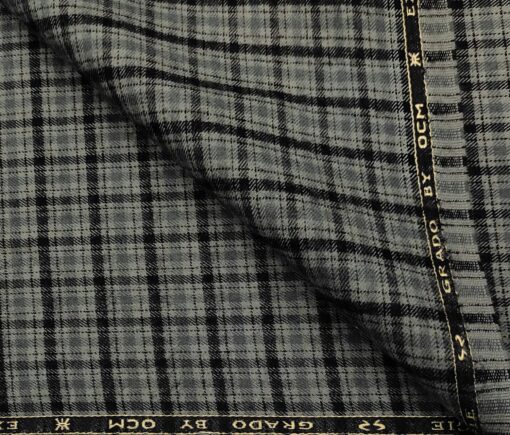OCM Men's Wool Checks   Unstitched Shirting Fabric (Grey)