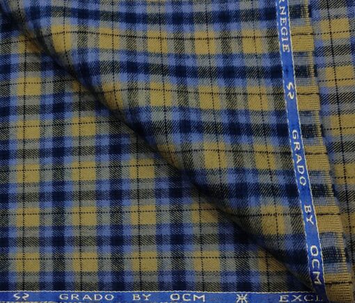OCM Men's Wool Checks   Unstitched Shirting Fabric (Light Brown)