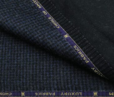 OCM Men's Wool Houndstooth Thick Reversible Unstitched Tweed Jacketing & Blazer Fabric (Dark Blue)