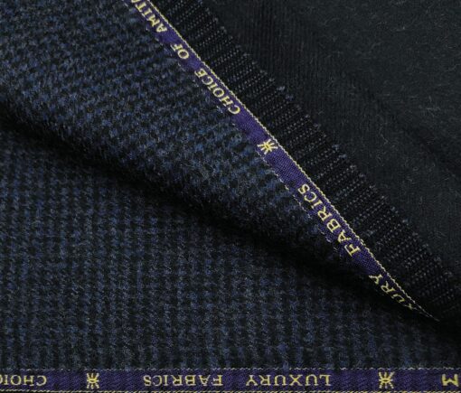 OCM Men's Wool Houndstooth Thick Reversible Unstitched Tweed Jacketing & Blazer Fabric (Dark Blue)