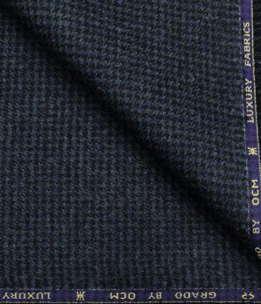 OCM Men's Wool Houndstooth Thick Reversible Unstitched Tweed Jacketing & Blazer Fabric (Dark Blue)